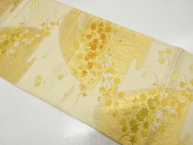 JAPANESE KIMONO / ANTIQUE FUKURO OBI / SILK / WOVEN MOUNTAINS & MAPLE